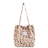 Printed Handbag Large Capacity Corduroy Canvas Bag Plush Shoulder Bag