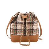 Women's Pu Bucket Bag Stripe Rhombic Lattice Drawstring Crossbody Bag