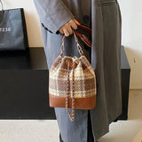 Women's Pu Bucket Bag Stripe Rhombic Lattice Drawstring Crossbody Bag