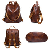 Women's PU Leather Backpack Shoulder Bags Retro Female School Bag for Teenager