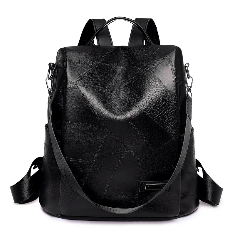 Women's PU Leather Backpack Shoulder Bags Retro Female School Bag for Teenager