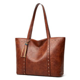 Women's Retro Rivet Bag Large Capacity Shoulder Bag High PU Leather Handbag