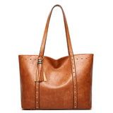 Women's Retro Rivet Bag Large Capacity Shoulder Bag High PU Leather Handbag