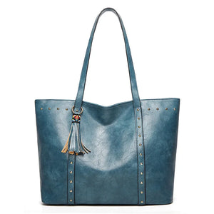 Women's Retro Rivet Bag Large Capacity Shoulder Bag High PU Leather Handbag