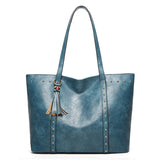 Women's Retro Rivet Bag Large Capacity Shoulder Bag High PU Leather Handbag
