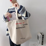 Women's Reusable Shopper Bag Letter Print Large Capacity Cotton Canvas Tote