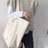 Women's Reusable Shopper Bag Letter Print Large Capacity Cotton Canvas Tote