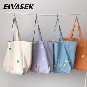 Women's Reusable Shopper Bag Letter Print Large Capacity Cotton Canvas Tote