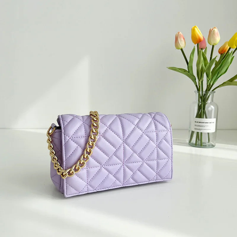 Women's Rhombus Embroidery Chain Small Square Shoulder Bag