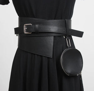 Women's Runway PU Leather Small Round Bag Waistband Belt