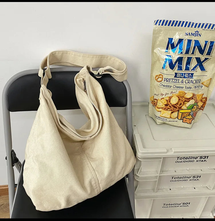Women's Canvas Messenger Bag Solid Large Capacity Shoulder Handbag