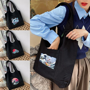 Canvas Commuter Shopper Vest Bag Cotton Cloth Wave Bolsas