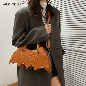 Spider Web Embroidery Crossbody Bag Leather Purse