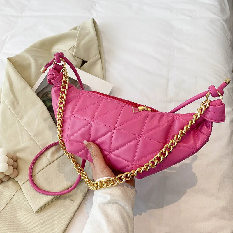 Women's Shoulder Bag Retro Chain Dumpling Bag Rhombus Embroidery Thread Shoulder