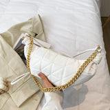 Women's Shoulder Bag Retro Chain Dumpling Bag Rhombus Embroidery Thread Shoulder