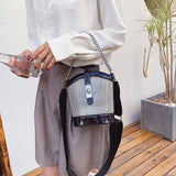 Women's Diamond Leather Bucket Crossbody Bag Chain Tote Handbag