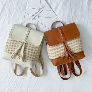 Women's Large Capacity Weaving Shoulder Bag for Travel, Crossbody Backpack