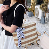 Woven Stripe Shoulder Bag Large Capacity Shopping Bag