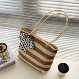 Woven Stripe Shoulder Bag Large Capacity Shopping Bag