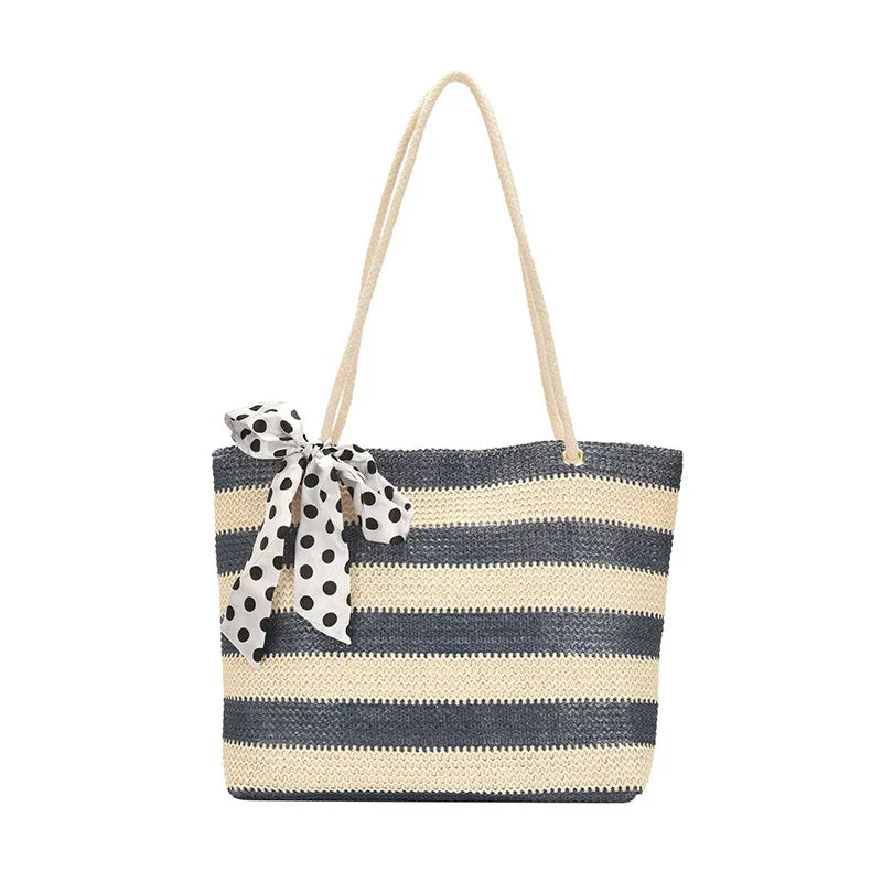 Woven Stripe Shoulder Bag Large Capacity Shopping Bag