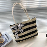 Woven Stripe Shoulder Bag Large Capacity Shopping Bag
