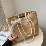 Women's Retro Art Handbag Straw Woven Shoulder Bag