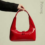 Women's PU Leather Shoulder Bag Vintage Patent Underarm Bags
