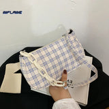 Women's Plaid Shoulder Bag Retro Chain Mini Handbag Zipper Casual