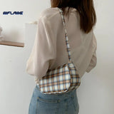 Women's Plaid Shoulder Bag Retro Chain Mini Handbag Zipper Casual