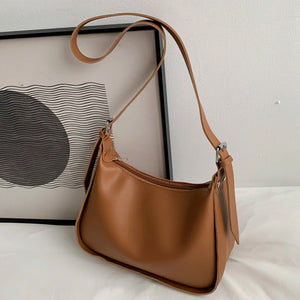 Small Tote Handbags Solid PU Leather Vintage Shoulder Bag Women Shopper Bags