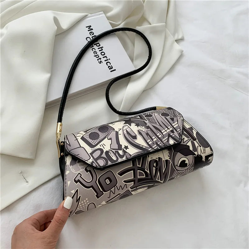 Women's Graffiti Shoulder Bag Casual Portable Underarm Bag Summer Style