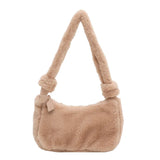 Women's Plush Shoulder Bag Solid Texture Zipper Handbag