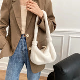 Women's Plush Shoulder Bag Solid Texture Zipper Handbag