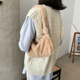 Women's Plush Shoulder Bag Solid Texture Zipper Handbag