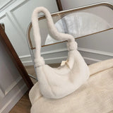 Women's Plush Shoulder Bag Solid Texture Zipper Handbag