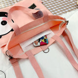 Canvas Shoulder Bag Cartoon Panda Print Shopper Purse Crossbody Bag