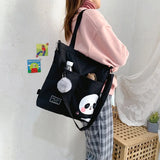 Canvas Shoulder Bag Cartoon Panda Print Shopper Purse Crossbody Bag