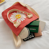 Women's Daisy Canvas Handbags Casual Vintage Purse Bucket Pocket Large Capacity
