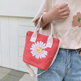 Women's Daisy Canvas Handbags Casual Vintage Purse Bucket Pocket Large Capacity