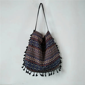 Ethnic Style Tote Bag with Tassels