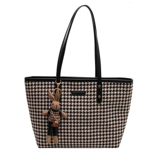 Women's Plaid Canvas Tote Bag with Zipper