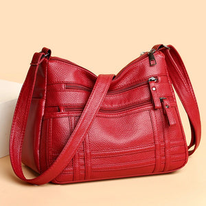 Women's Large Shoulder Bag Soft Leather Messenger Lady Red