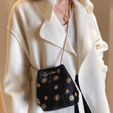 Snow Flower Bucket Bag Velvet Handbag Tote Crossbody Bag