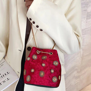 Snow Flower Bucket Bag Velvet Handbag Tote Crossbody Bag