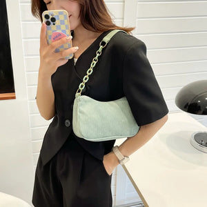 Corduroy One Shoulder Bag Mini Handbag Clutch