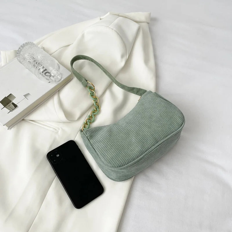 Corduroy One Shoulder Bag Mini Handbag Clutch