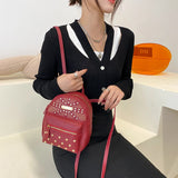 Women's Rivet Studded Leather Backpack Lightweight Travel Satchel