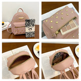 Women's Rivet Studded Leather Backpack Lightweight Travel Satchel
