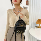 Women's Rivet Studded Leather Backpack Lightweight Travel Satchel