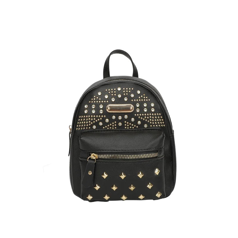 Women's Rivet Studded Leather Backpack Lightweight Travel Satchel